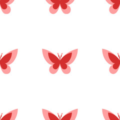 Poster - Seamless pattern of large isolated red butterfly symbols. The elements are evenly spaced. Illustration on light red background
