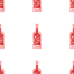 Poster - Seamless pattern of large isolated red a branch in a bottle symbols. The elements are evenly spaced. Illustration on light red background