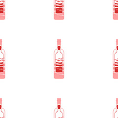 Poster - Seamless pattern of large isolated red the world in a bottle symbols. The elements are evenly spaced. Illustration on light red background