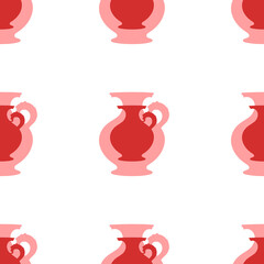 Poster - Seamless pattern of large isolated red antique vase symbols. The elements are evenly spaced. Illustration on light red background