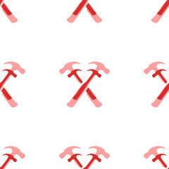 Poster - Seamless pattern of large isolated red crossed hammers symbols. The elements are evenly spaced. Illustration on light red background
