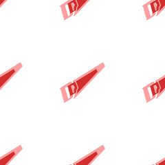 Poster - Seamless pattern of large isolated red hand saw symbols. The elements are evenly spaced. Illustration on light red background