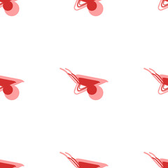 Poster - Seamless pattern of large isolated red garden wheelbarrow symbols. The elements are evenly spaced. Illustration on light red background