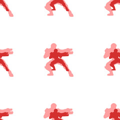 Poster - Seamless pattern of large isolated red combat robots. The elements are evenly spaced. Illustration on light red background