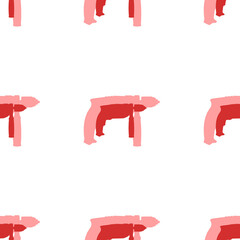 Poster - Seamless pattern of large isolated red drill symbols. The elements are evenly spaced. Illustration on light red background