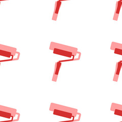 Poster - Seamless pattern of large isolated red paint roller symbols. The elements are evenly spaced. Illustration on light red background