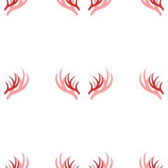 Poster - Seamless pattern of large isolated red deer horns symbols. The elements are evenly spaced. Illustration on light red background