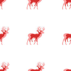 Sticker - Seamless pattern of large isolated red deer symbols. The elements are evenly spaced. Illustration on light red background