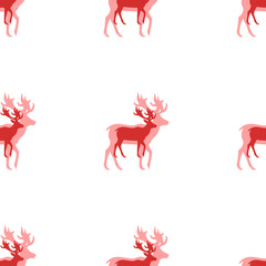 Poster - Seamless pattern of large isolated red deer symbols. The elements are evenly spaced. Illustration on light red background