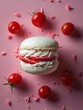 Succulent Strawberry Macaron Delight on Blushing Pink Canvas