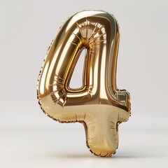 Wall Mural - A golden Arabic numeral 4, in the form of an inflatable balloon.