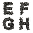 3d render of Nuts and bolts capital letter alphabet - letters E-H