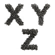 3d render of Nuts and bolts capital letter alphabet - letters X-Z