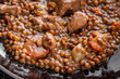 lentils with meat beef or pork fresh cooking appetizer meal food snack on the table copy space food background 