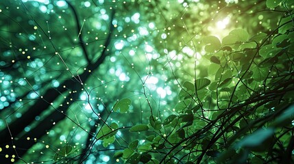 Poster - Green technology-themed image of a virtual server network, organic data structure design resembling a digital forest,