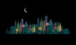 Abstract night city skyline with moon on sky, vector
