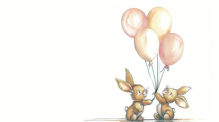 Wall Mural -   Draw two bunnies with balloon tails
