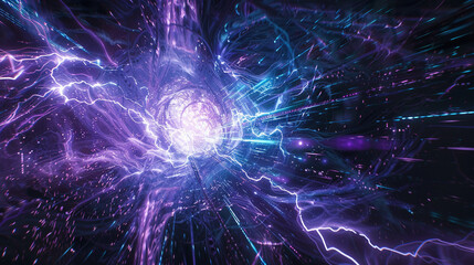 Wall Mural - Quantum surge, powerful currents of matrix code rushing through darkness