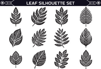 Canvas Print - Leaf Silhouette Vector Illustration Set