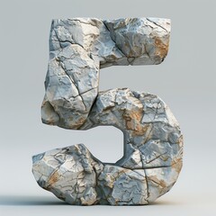 Wall Mural - The number 5 as a rock statue on the white background.