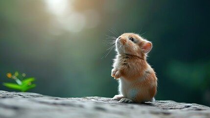 Wall Mural -   A hamster stands upright, its paws raised, against a green backdrop