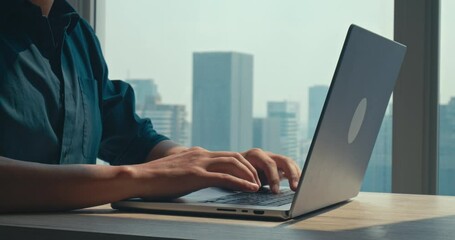Home work man sitting table home office fingers typing keyboard programmer developer remote work. Home office male technology typing keyboard remote work comfort room work coder programmer.