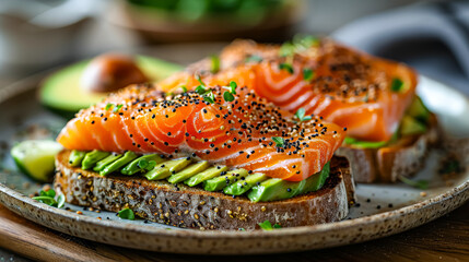 Wall Mural - A plate of salmon with a side of bread and parsley. The salmon is cooked and has a nice golden brown color