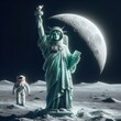 A Cosmic Rendition of the Statue of Liberty with Astronaut on a Lunar Landscape.