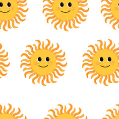 Wall Mural - Seamless pattern with a cute sun. Summer positive pattern for kids. Print for children's fabric, textile.