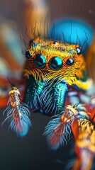 Wall Mural - Demonic orbital spider close-up, venomous and bright colors