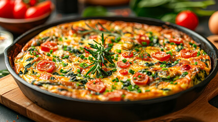 Wall Mural - A pizza with spinach and tomatoes is sitting on a wooden table. The pizza is cut into slices and is ready to be eaten