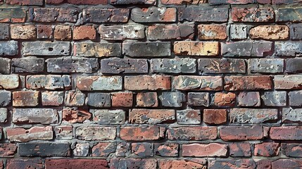 Poster -   Red, Blue, and Green Brick Wall Close Up