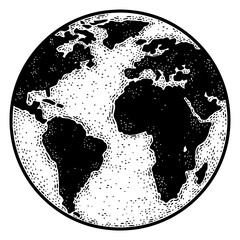 Wall Mural - planet Earth globe sketch engraving PNG illustration. T-shirt apparel print design. Scratch board imitation. Black and white hand drawn image.