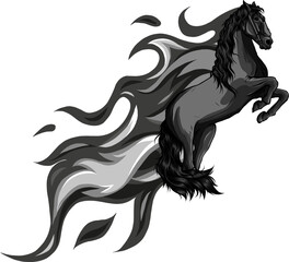 Wall Mural - vector illustration of monochrome horse with flames on white background