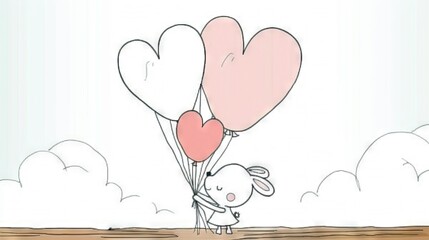 Canvas Print -  Person with heart-shaped balloon bouquet and dog