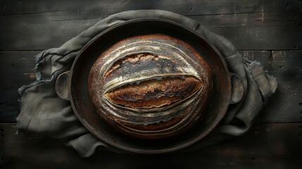 Sticker -   A loaf of bread rests on a cloth atop a wooden table