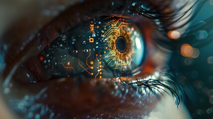 Aufkleber - Close-up of a Human Eye with Futuristic Digital Overlay, Conceptual Tech-Inspired Imagery. Perfect for Technology Themes. AI