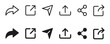 Share icon set. Arrow symbol, Reply send forward icons button. Send message icon. External Link Icon. Upload icon. Connection symbol - network sharing icon