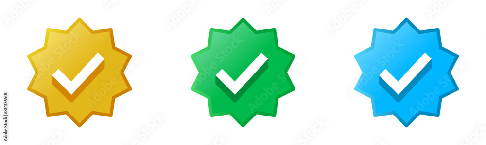 Verified badge icon tick symbol vector approved check mark icon. Blue ...