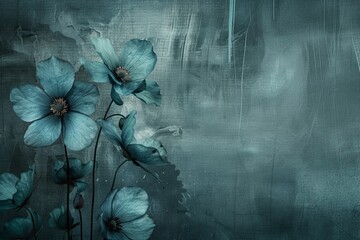 textured teal blooms on dark background: ai-generated art