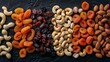© Chingiz - An assortment of dried fruits and nuts including cashews, hazelnuts, peanuts, dried apricots, viburnum berries, and raisins, perfect for a nutritious snack
