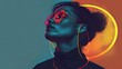 Portrait of a girl wearing glasses in neon style. Fashionable image for disco or other event. Illustration for cover, card, postcard, interior design, banner, poster, brochure or presentation.