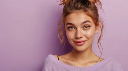 Wall Mural - A young woman with a ponytail posing for the camera.