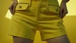 Close-up of women's legs in stylish yellow shorts. Illustration for advertising, marketing or presentation.