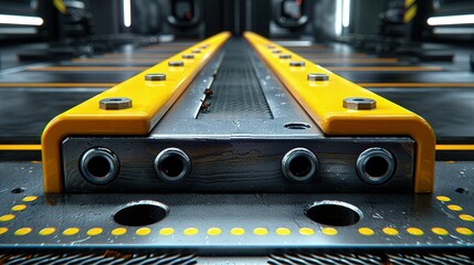 Wall Mural -   A close-up photo of a yellow and black-designed conveyor belt