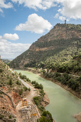 Wall Mural - hiking trail caminito del rey, kings walkway, in Malaga Spain. narrow footpath leads through natural beauty mountain range cliff faces of gaitanes gorge. hisotric landmark popular tourist attraction