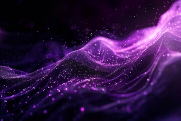 Poster - Expansive digital purple particles wave with shining dots resembling stars on a black background