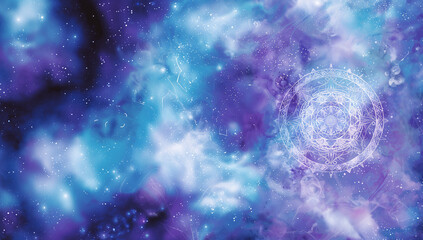 Starry Blue Sky Mandala Serenity - Space for Text Adaptable Background Art - Clean composition, Ample Negative Space  