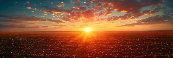 Wall Mural - Aerial Sunset Over Potatoes Fields realistic nature and landscape