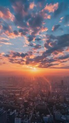 Wall Mural - a city skyline with a beautiful sunset in the background
